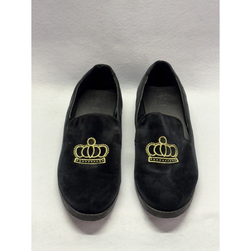 Urban Outfitters Mens Black Velvet Crown Embroidered Loafers Smoking Shoes 11 - Picture 3 of 11